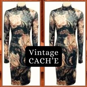 VTG. Cach’e, 80’s, Luxury ANGORA Blend BodyCon Dress, Stretch,Mock-Neck, Size M